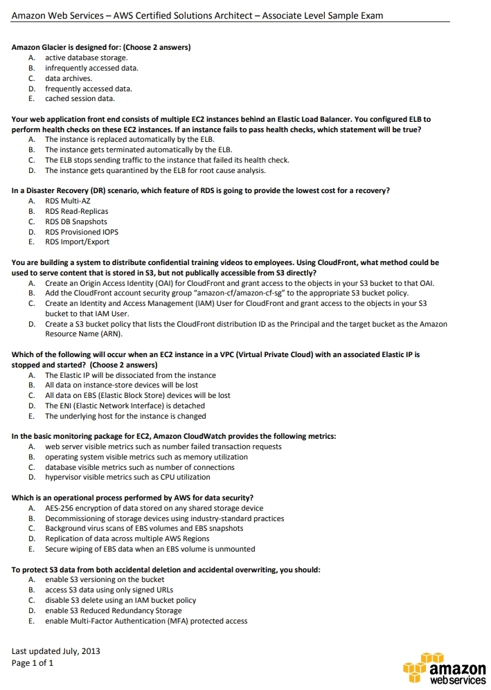 Sample Exam Questions from 2013 - Solution Architect Associate