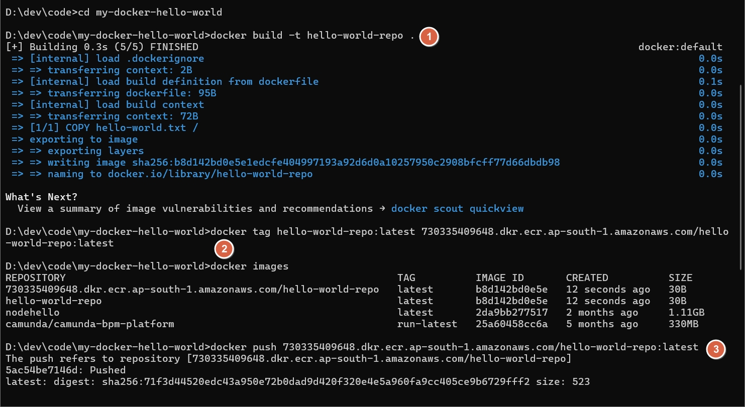 Build, tag, and push Docker images from local to ECR repo