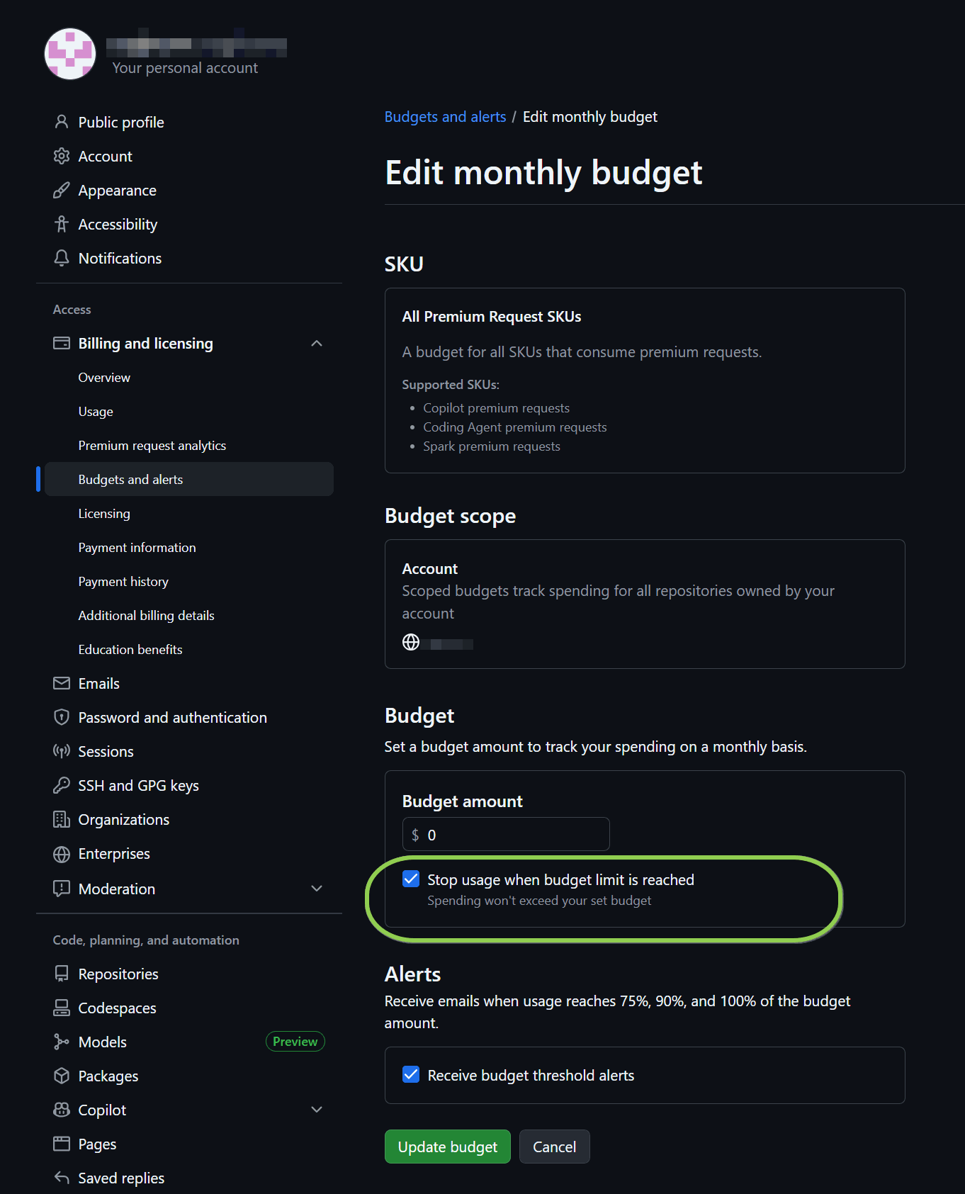 GitHub Budget Controls - Details
